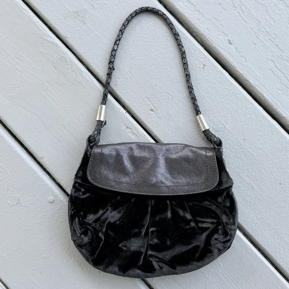 Charles David Black Velvet Dark Femme Evening Bag Whimsigoth Grunge Clutch Purse